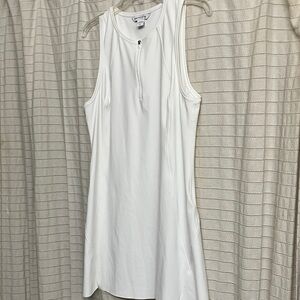 Athleta White Sleeveless Zip-Front Athletic Tennis Dress Poly/Span Sz LG EUC